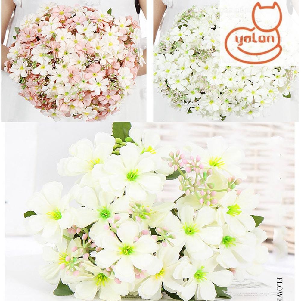 ☆YOLA☆ Cute DIY Wedding Flowers 18 Heads Cherry Blossoms Artificial Decorative Flower One Bouquet 6 Branch Table Decoration 6 Styles Home Room/Multicolor