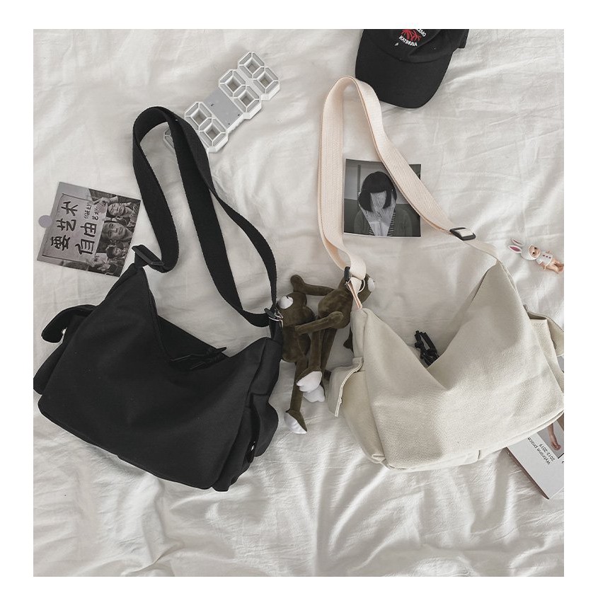 Túi Tote Đeo Chéo Nam Nữ Unisex Đi Học Ulzzang Thời Trang Vải Canvas Chống Nước Phong Cách Hàn Quốc, T001