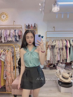 Áo lụa 2 dây Yếm Cổ Xoắn chéo
