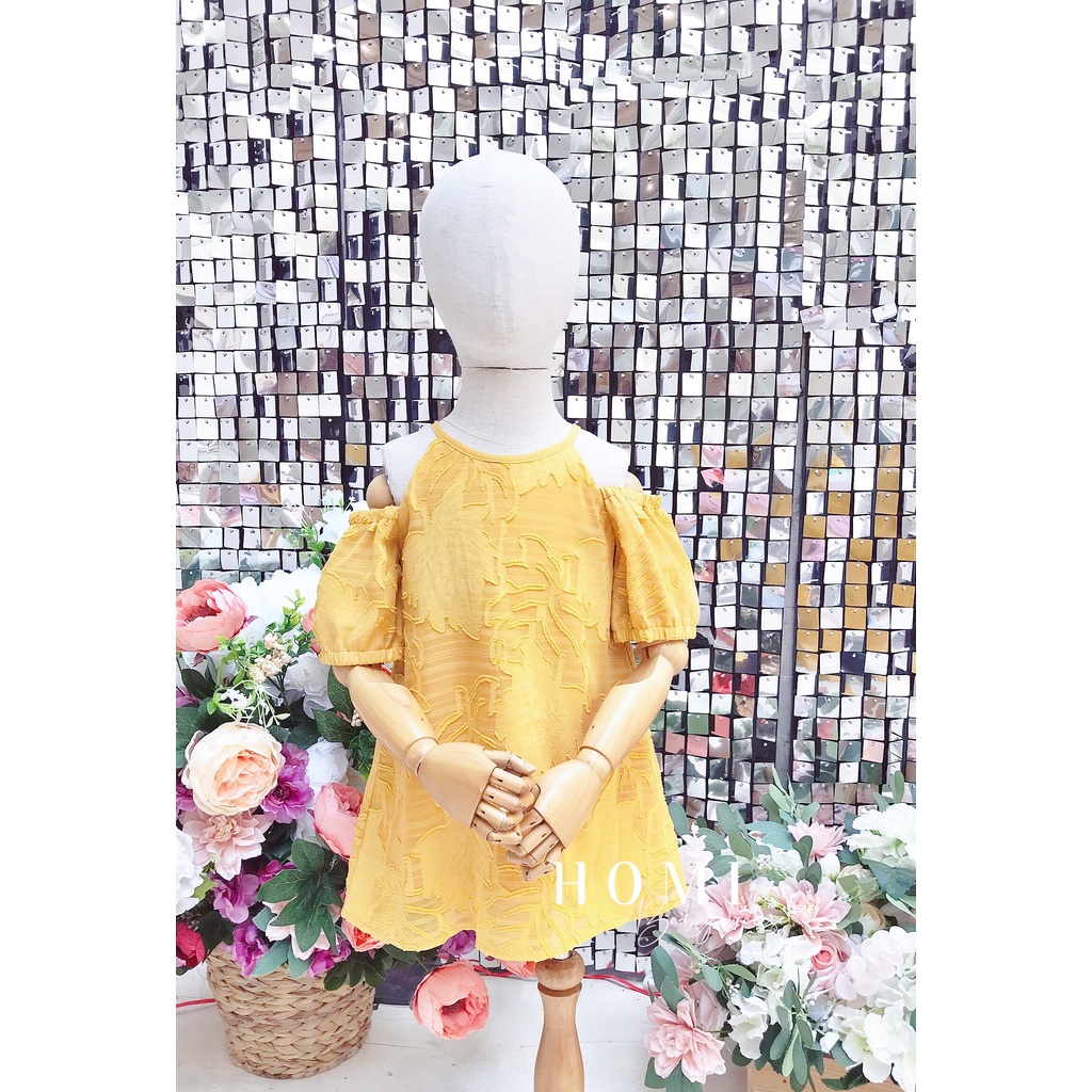 Yếm voan hoa tay bồng cho bé gái màu trắng/vàng HOMI BABY HOUSE váy yếm bé gái voan hoa tay bồng cho bé dự tiệc dạo phố
