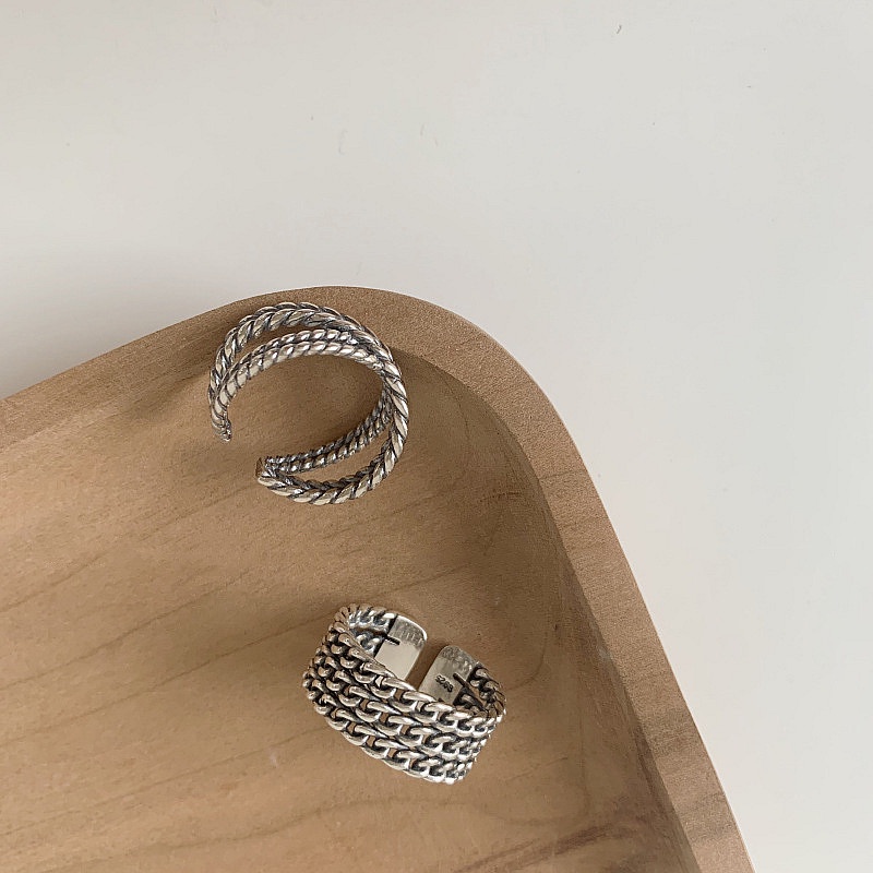 Nhẫn Bạc Thái Màu Dạng Dây Xích Xoắn Phong Cách INS Hàn Quốc Cổ Điển Thời Trang Cho Nữ