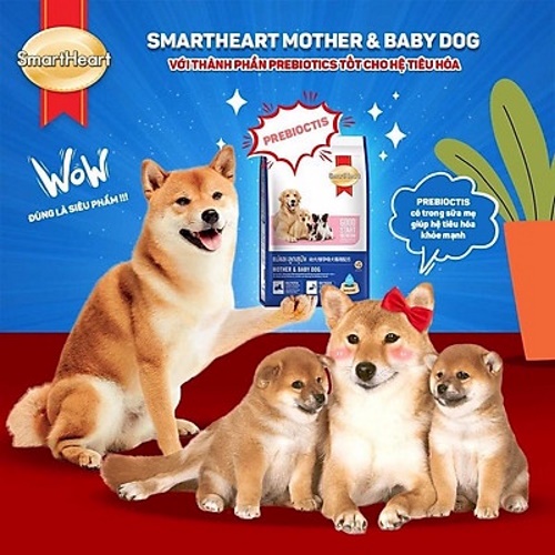 Thức ăn hạt cho Chó mang thai và Chó con Smartheart Mother &amp; Baby dog Gói 1.3kg Xuất xứ Thái Lan Bổ sung dinh dưỡng