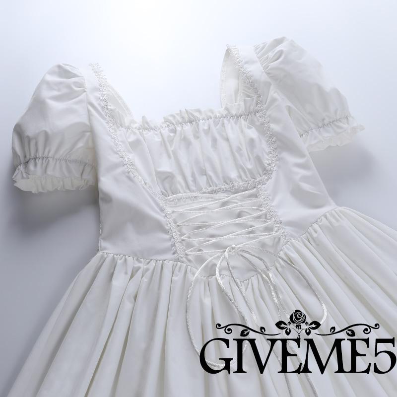 Đầm chữ A tay phồng màu trơn phối ren thời trang cho nữ