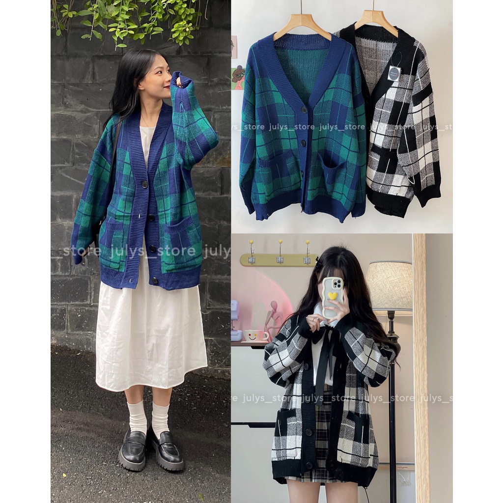 Áo cardigan len KẺ TO 2 màu retro (ảnh thật kèm video)