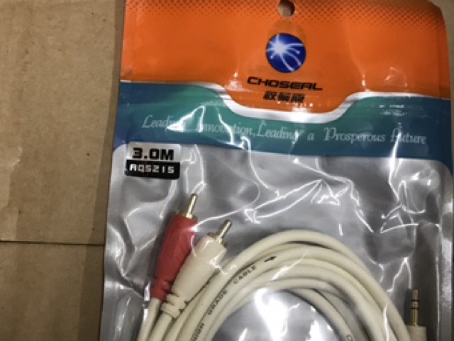 Cáp 3.5 và 2 đầu bông sen 3m, cáp audio laptop vào loa 3m.