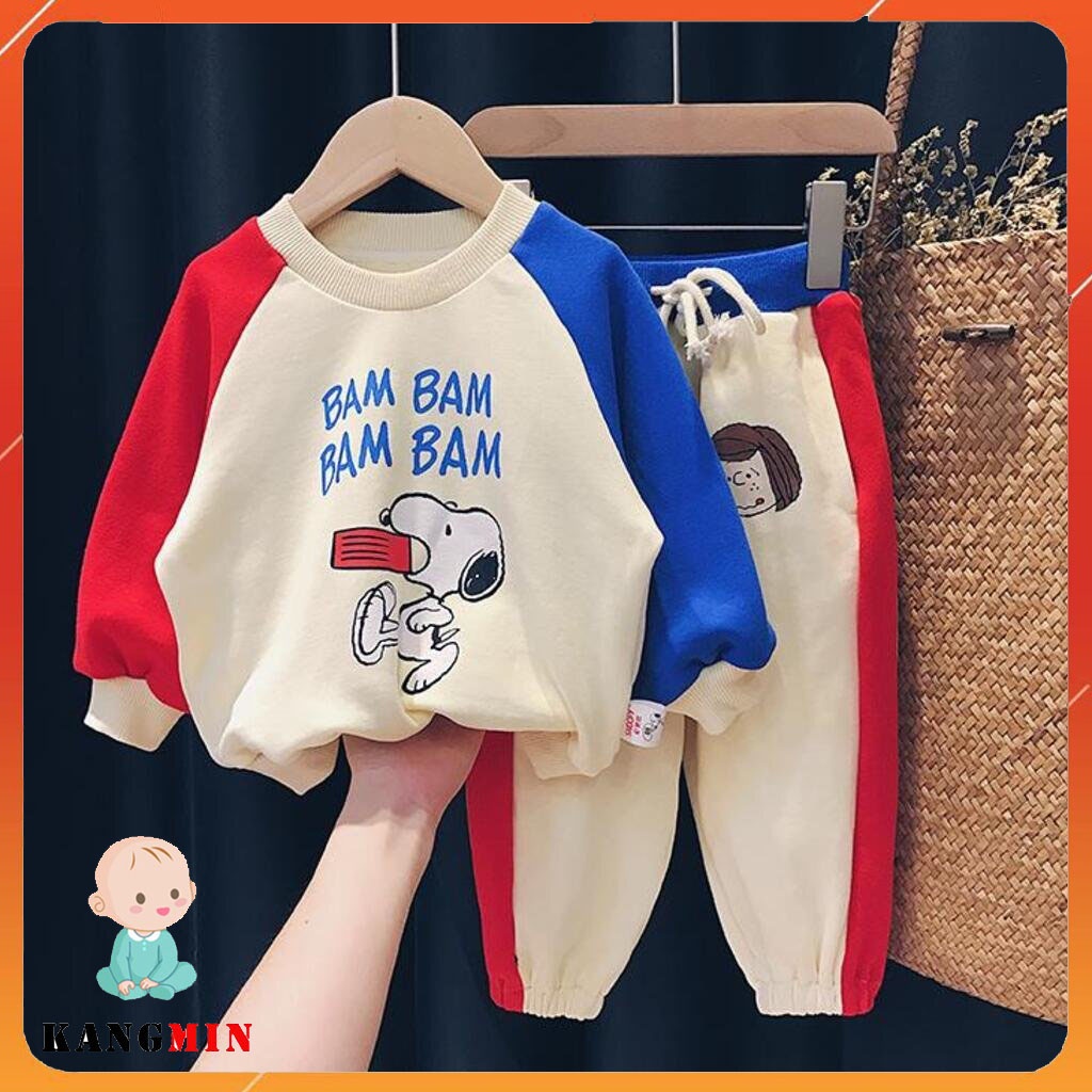 Bộ Nỉ Cho Bé Mã NC01, Bộ Thu Đông Dài Tay Bé Trai Bé Gái Cao Cấp Chất Da cá xịn sò cho bé từ 8-18kg KANGMIN-KIDS