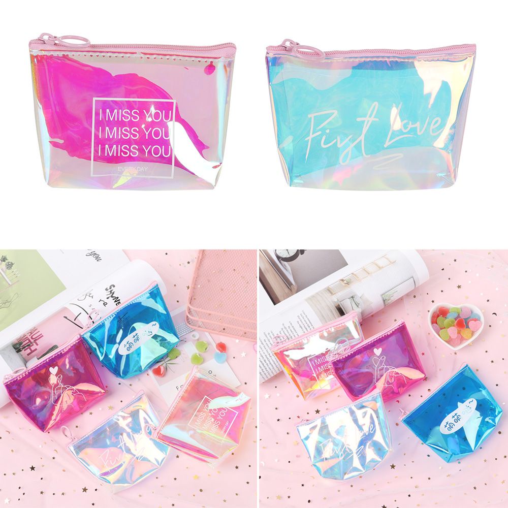 Ví đựng tiền xu mini bằng pvc trong suốt có khóa kéo hiệu ứng laser nhiều màu thời trang cho nữ