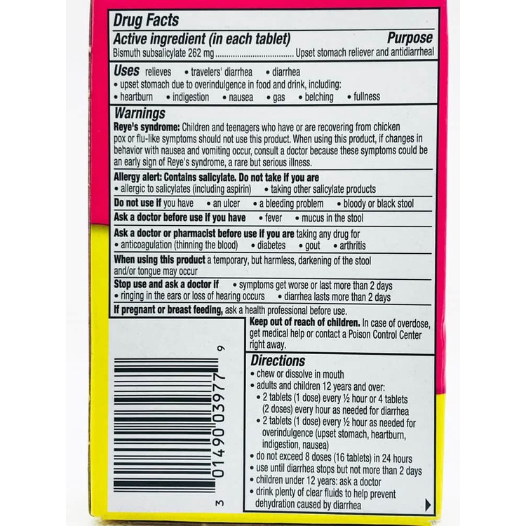 Kẹo ngậm hỗ trợ dạ dày Pepto Bismol vị Original 30 viên