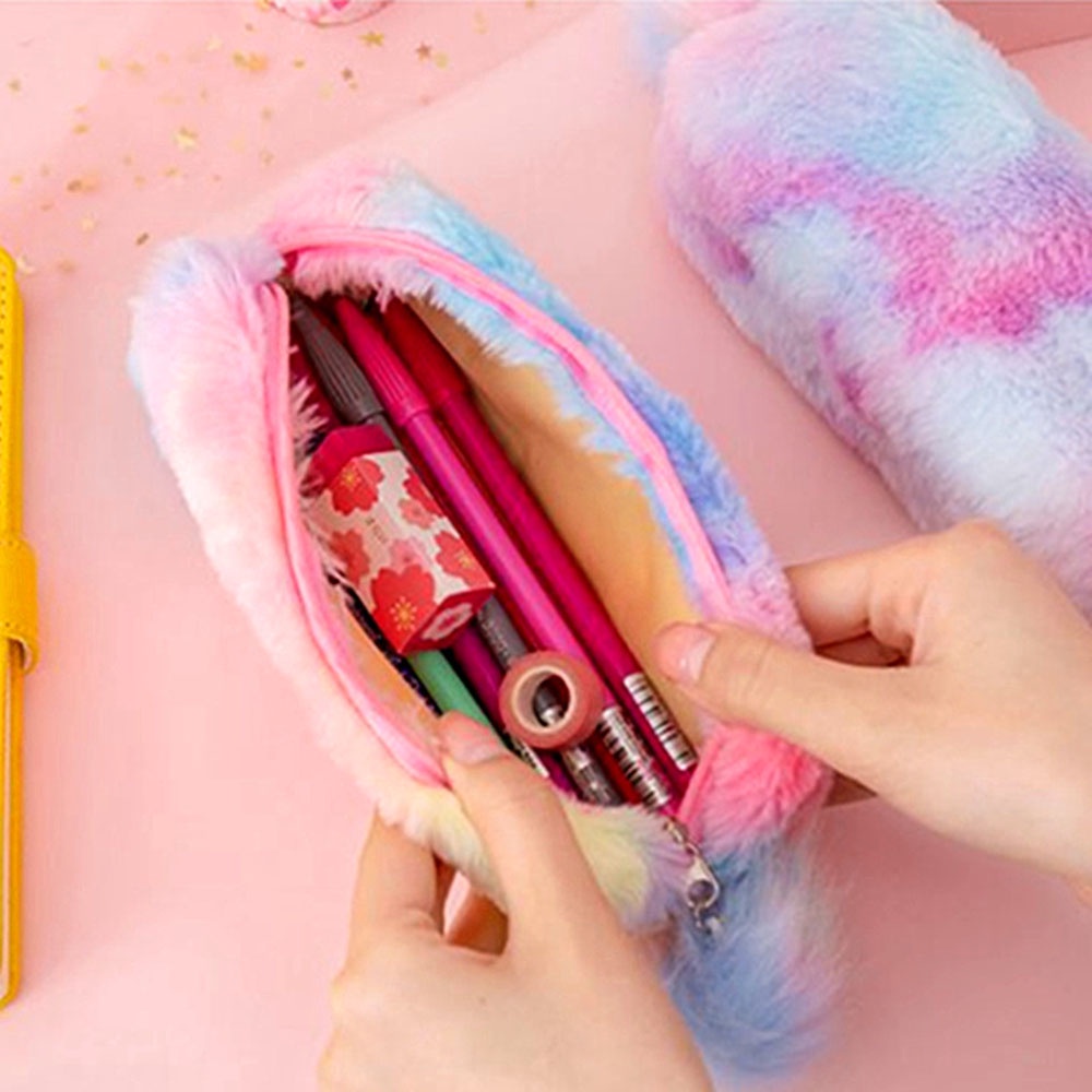 Túi đựng bút và mỹ phẩm màu sắc gradient gắn bóng long xinh xắn cho nữ