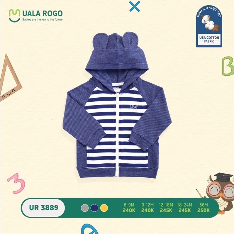 Áo khoác có mũ kẻ to UalaRogo UR3889 SIZE 6-12M (chọn màu nt cho shop)