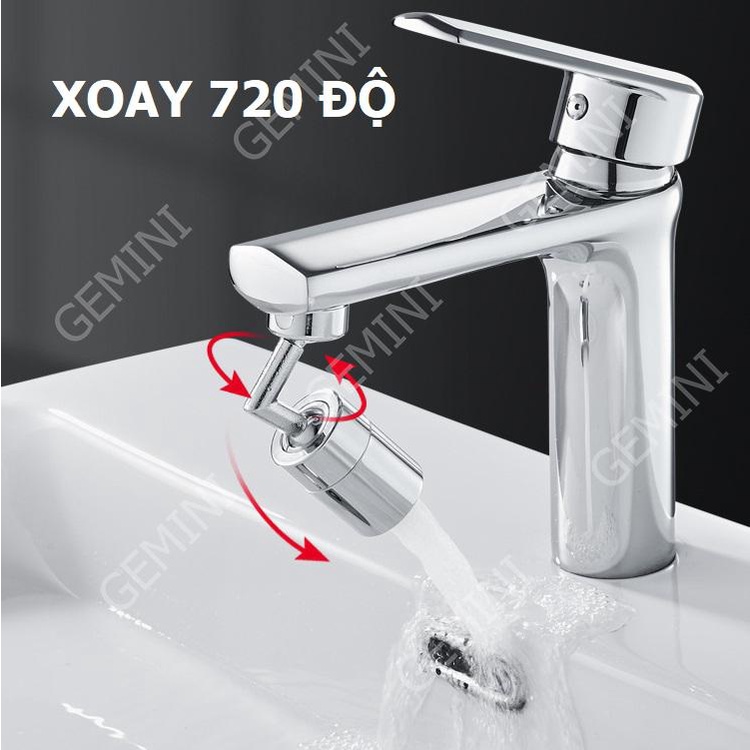 Đầu nối vòi nước lắp chậu thông minh xoay 720 độ rửa bát chén lavabo 2 chế độ nước chảy mã V3 Gemini Shop