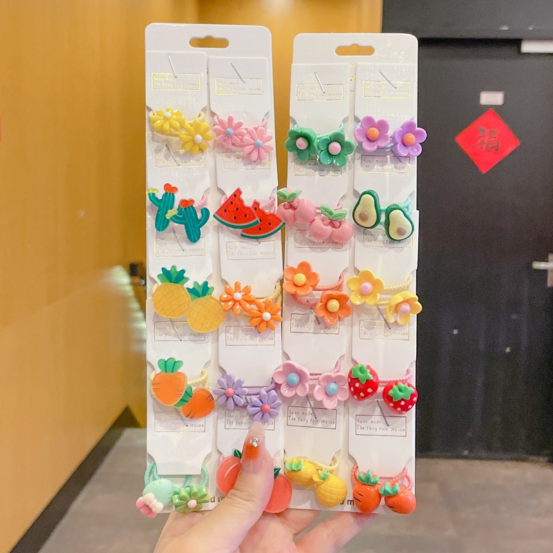 Set 10 Dây Buộc Tóc Cao Su Mini Họa Tiết Hoạt Hình Không Đau Cho Bé Gái