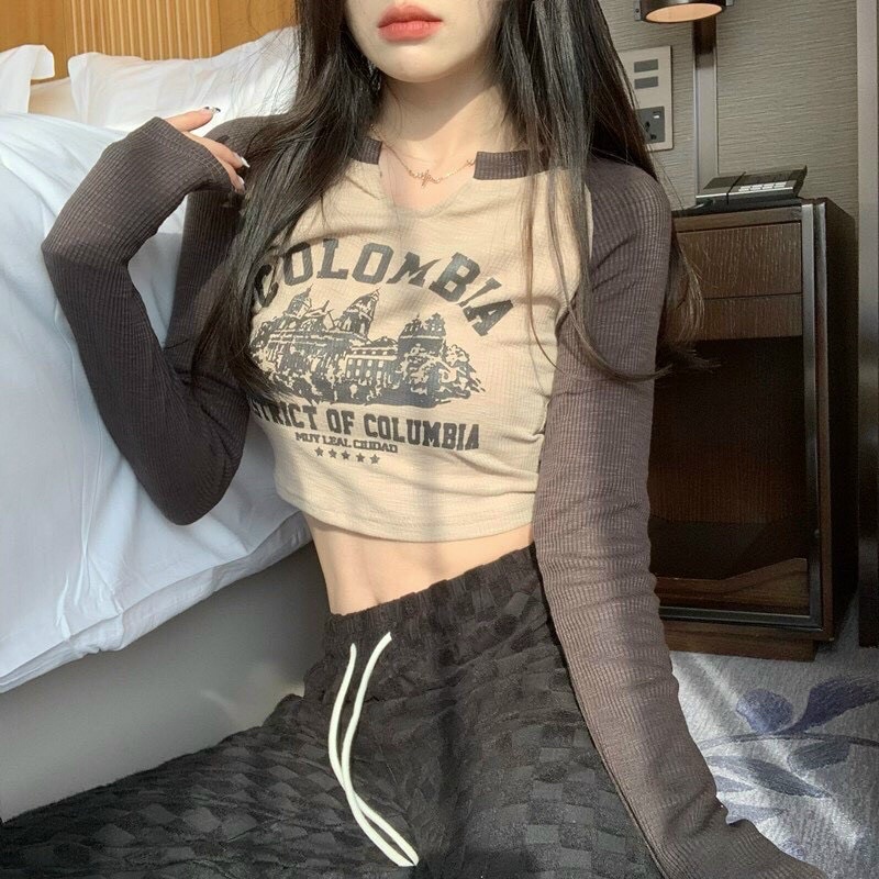 ÁO THUN DÀI TAY THUN GÂN CROPTOP