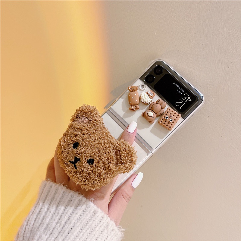 Ốp Điện Thoại Cứng Trong Suốt Nắp Lật Kèm Giá Đỡ Hình Gấu Cho Samsung Galaxy Z Flip 4 5G Z Flip 3