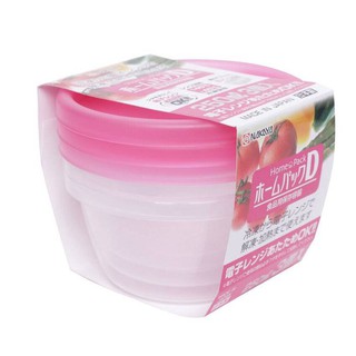 Bộ 3 hộp nhựa tròn đựng thực phẩm dùng trong lò vi sóng Nakaya 250ml Hồng hàng Nhật