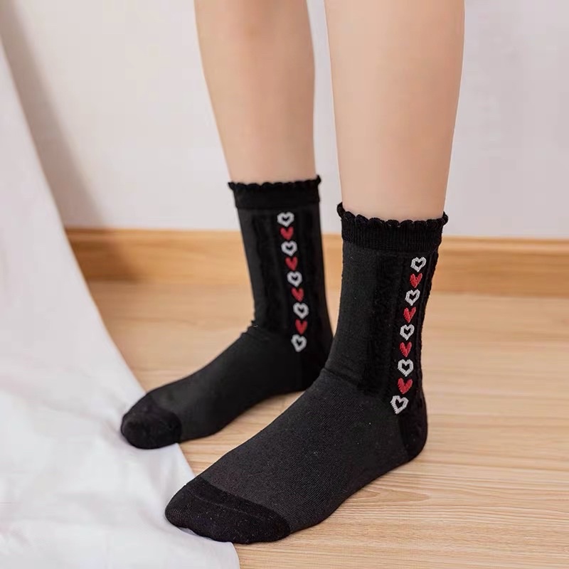 Set 04 tất/vớ len hoạ tiết tim dễ thương phong cách nàng thơ ullzang