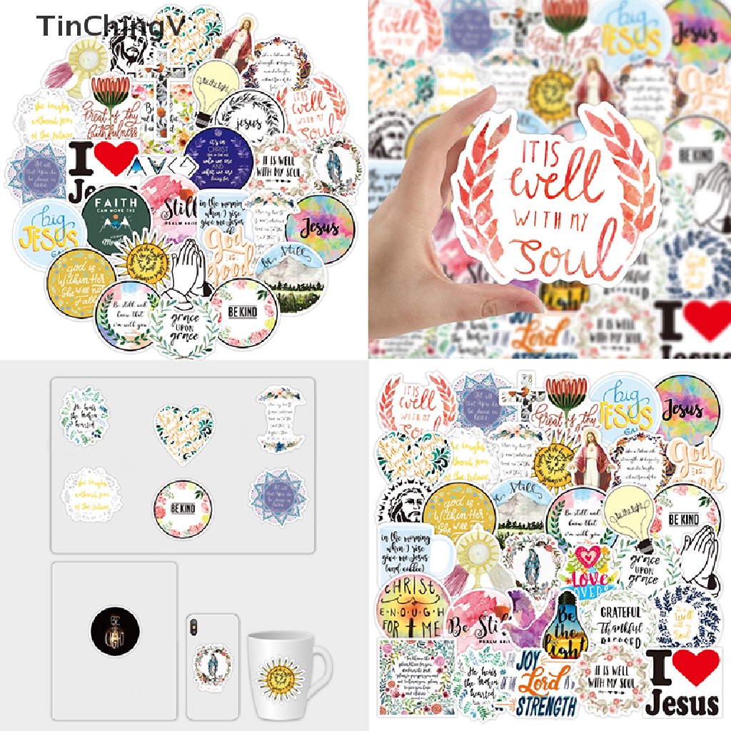 Set 50 Sticker Dán Trang Trí Ván Trượt / Tủ Lạnh DIY Hình Chúa Jesus