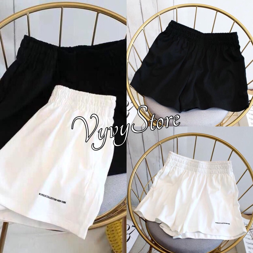 Quần Short Đũi, 🌸 Vyvystore🌸, Shorts Đùi Ống Rộng Cạp Chun, Quần Short 2 Màu ĐEN TRẮNG