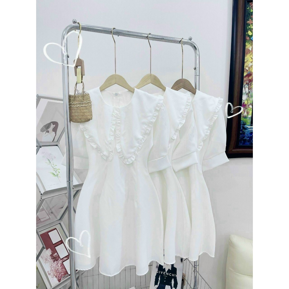 Đầm bèo lá cổ lớn tiểu thư vintage dáng xòe xinh xắn_bèo 3 màu
