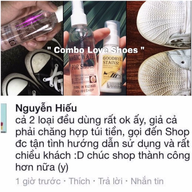 [CỰC RẺ] COMBO Vệ Sinh Giày &quot;LOVE SHOES&quot; (1 Nước Lau Đế Giày + 1 Tẩy Ố Vàng Cao Su)