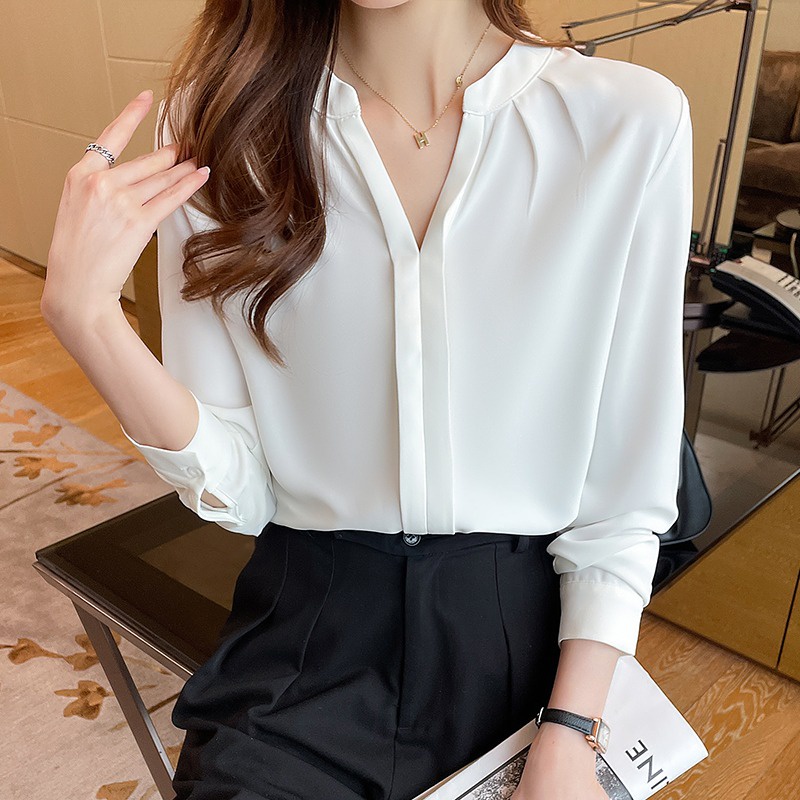 Áo sơ mi nữ cổ tàu vải mịn đẹp, Sơ mi nữ công sở S08