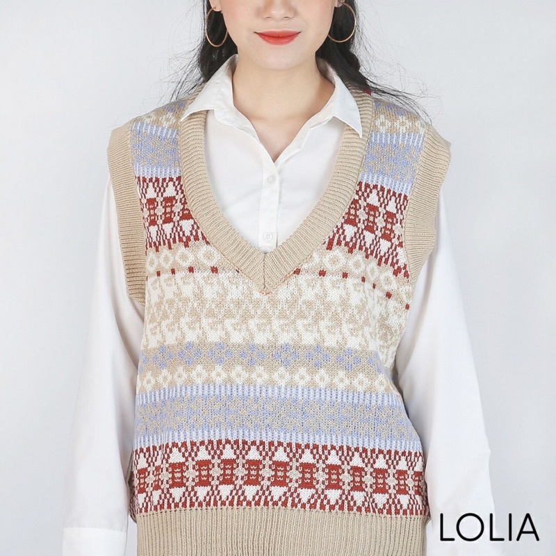 Áo len gile nữ họa tiết thổ cẩm dáng rộng thu đông siêu hót | BigBuy360 - bigbuy360.vn