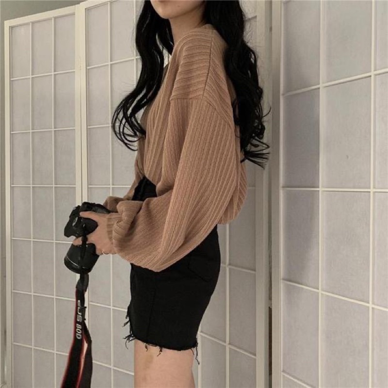 Áo thun tay bồng cổ tim 3 màu siêu xinh JUNIDO