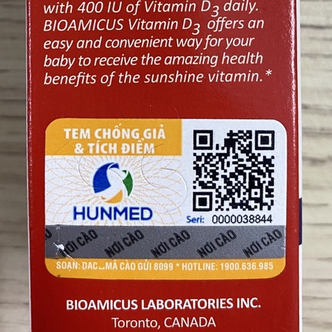Chính Hãng Bioamicus Vitamin D3.Dùng Cho Trẻ Sơ Sinh Trong 365 Ngày .400 Iu/giọt