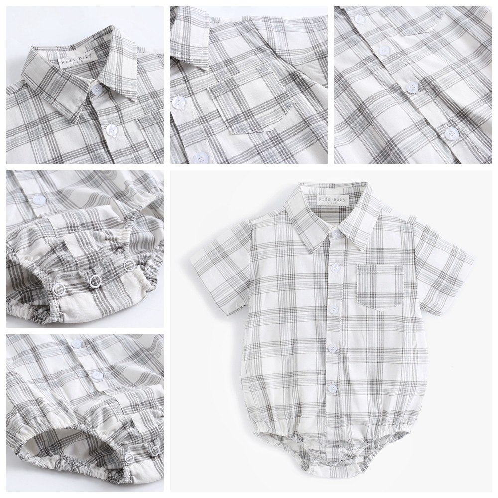 Áo Liền Quần Sanlutoz Tay Ngắn Bằng Cotton Họa Tiết Kẻ Sọc Caro Thời Trang Cho Em Bé