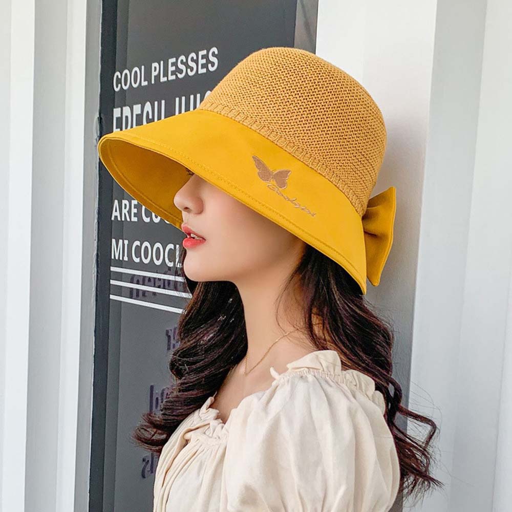 Mũ chống nắng vải cotton thông thoáng thiết kế có thể xếp lại chống tia uv họa tiết hình bươm bướm cho nữ