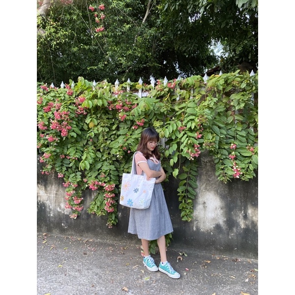 Túi tote canvas DUJOUR in hoạ tiết hoa