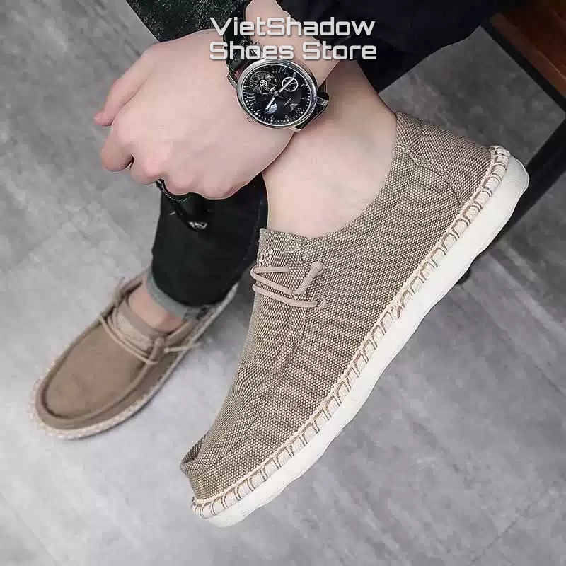 Giày lười vải nam - Chất liệu vải bố 3 màu đen, ghi và kaki - Mã 891