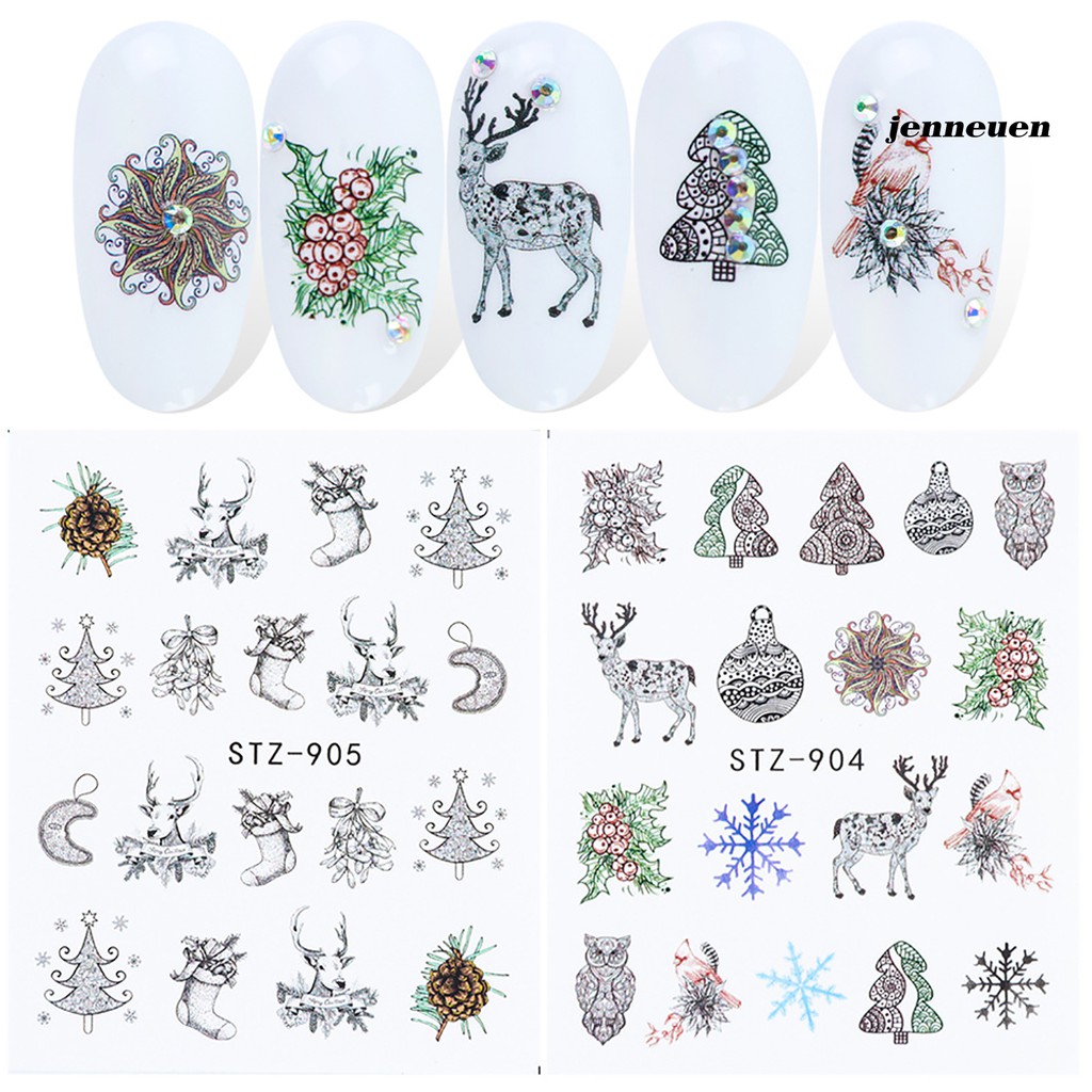 [Hàng mới về] Bộ 12 Đề Can Dán Trang Trí Móng Chuyển Họa Tiết Bông Tuyết/Chuông/Tuần Lộc Giáng Sinh