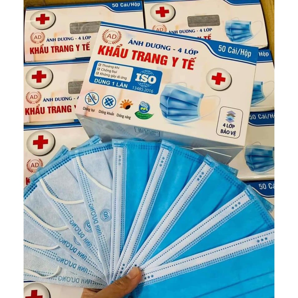 KHẨU TRANG Y TẾ ÁNH DƯƠNG 💋 FREE SHIP💋   4 Lớp  - 50 chiếc/hộp, Ngăn Ngừa Vi Khuẩn và Khói Bụi