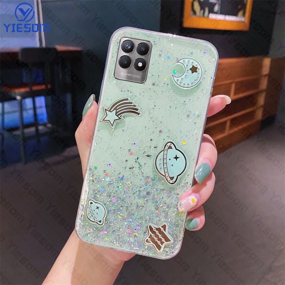 Ốp Điện Thoại Silicon Dẻo Trong Suốt Họa Tiết Hành Tinh Lấp Lánh Sang Trọng Cho Realme 8i 9i 7i 5i 9 Pro+ 8 7 5 Pro C3