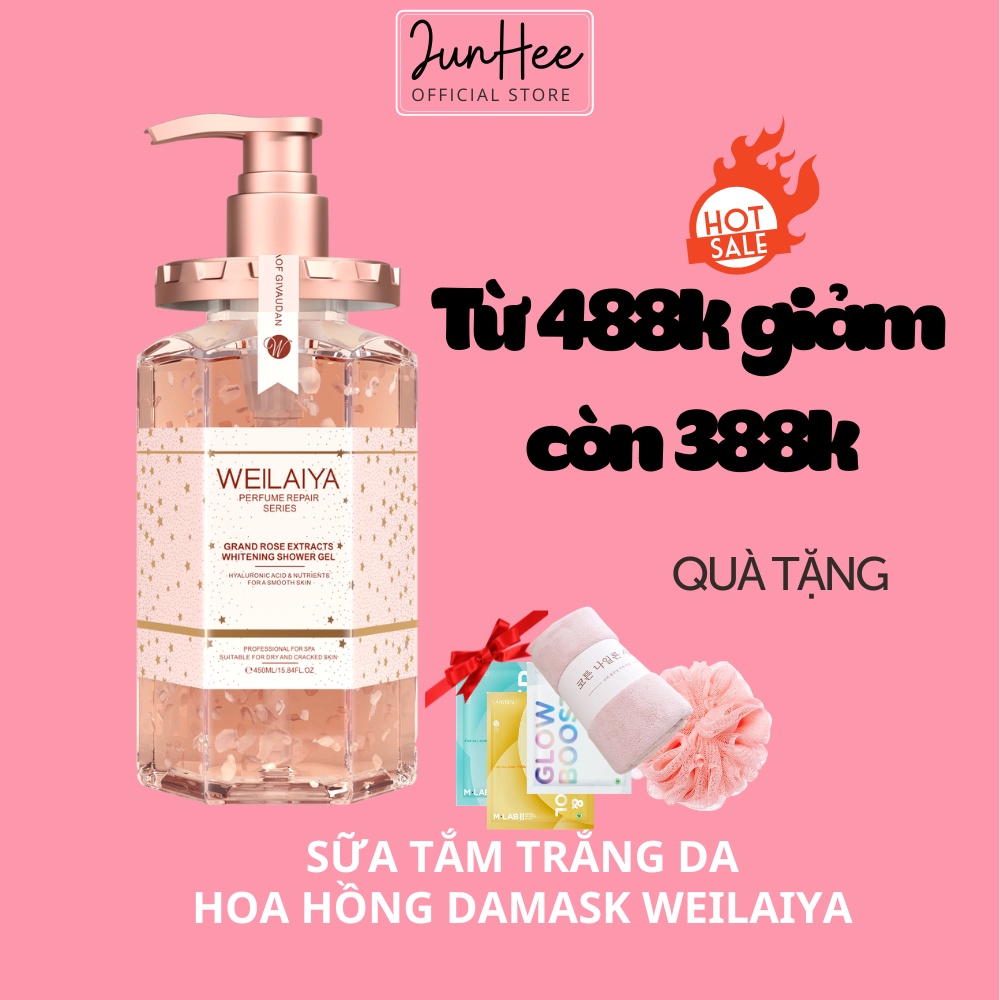 Sữa tắm nước hoa trắng da Weilaiya, tinh chất hoa hồng Damask 450ml chính hãng