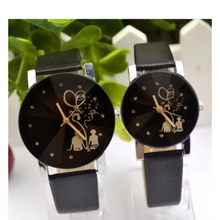 Đồng hồ cặp dây da Đôi Tình Nhân Dưới Trăng NewFashion 2018 (Dây Đen, Mặt Đen)