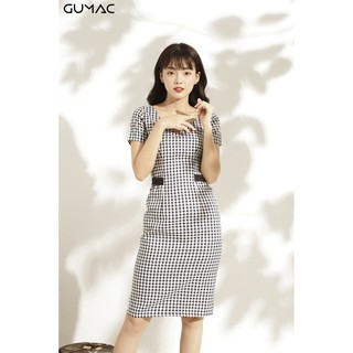 Đầm caro phối eo gumac ms10903_den