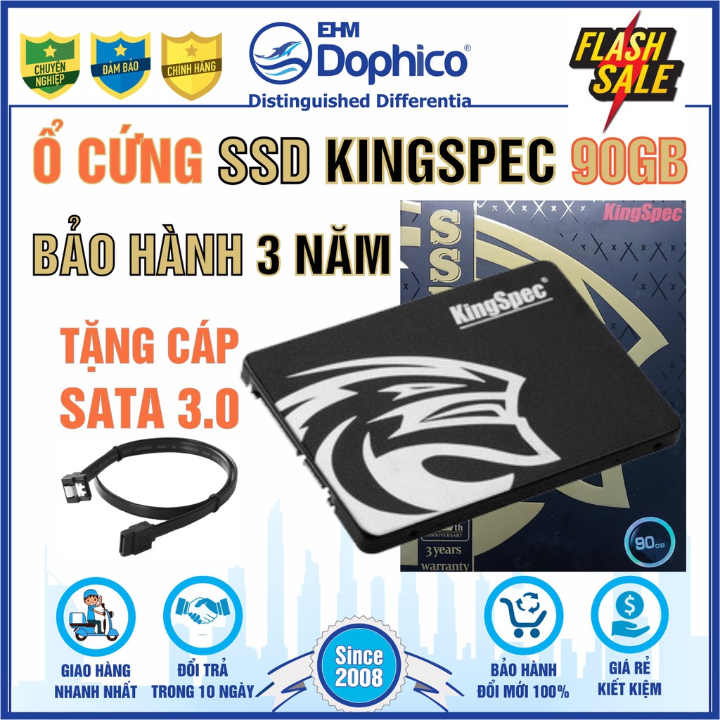 Ổ cứng SSD KingSpec 90GB – CHÍNH HÃNG – Bảo hành 3 năm – Tặng cáp dữ liệu Sata 3.0
