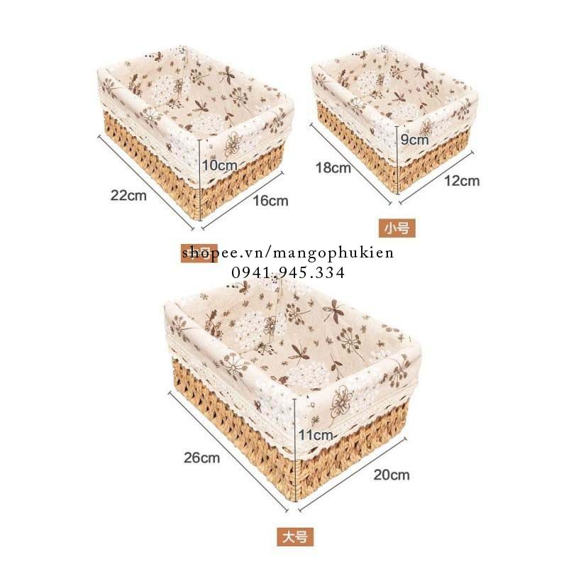 Rổ mây vintage hoa nhí đi picnic để bàn decor góc làm việc