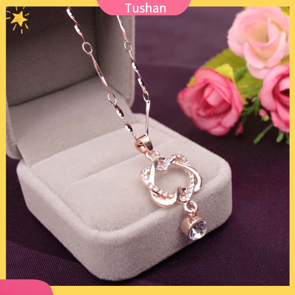 Dây Chuyền Mặt Trái Tim Đôi Đính Đá