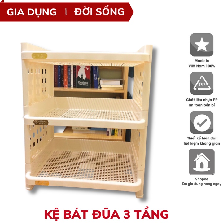 Kệ úp chén bát 3 tầng Việt Nhật Kệ đồ nhà bếp đựng gia vị (MS:5528)