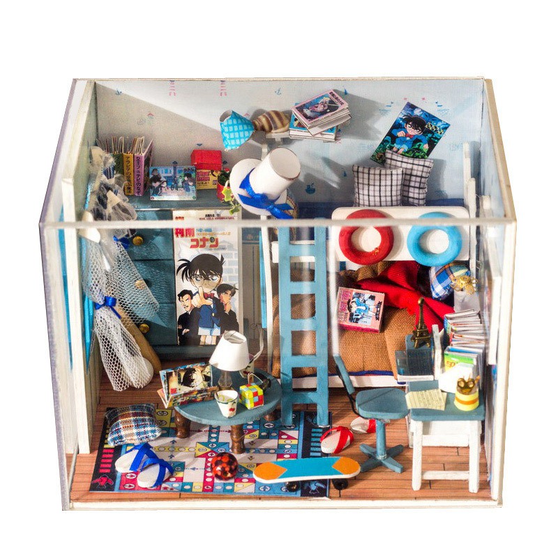 Mô hình nhà DIY Doll House Detective Conan Thám tử Conan Kèm Mica Chống bụi, Bộ dụng cụ và Keo dán