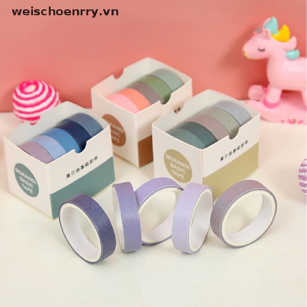 【WW】 5Rolls/box Solid Color  Tape Set Masking Tape Scrapbooking Adhesive Tape .