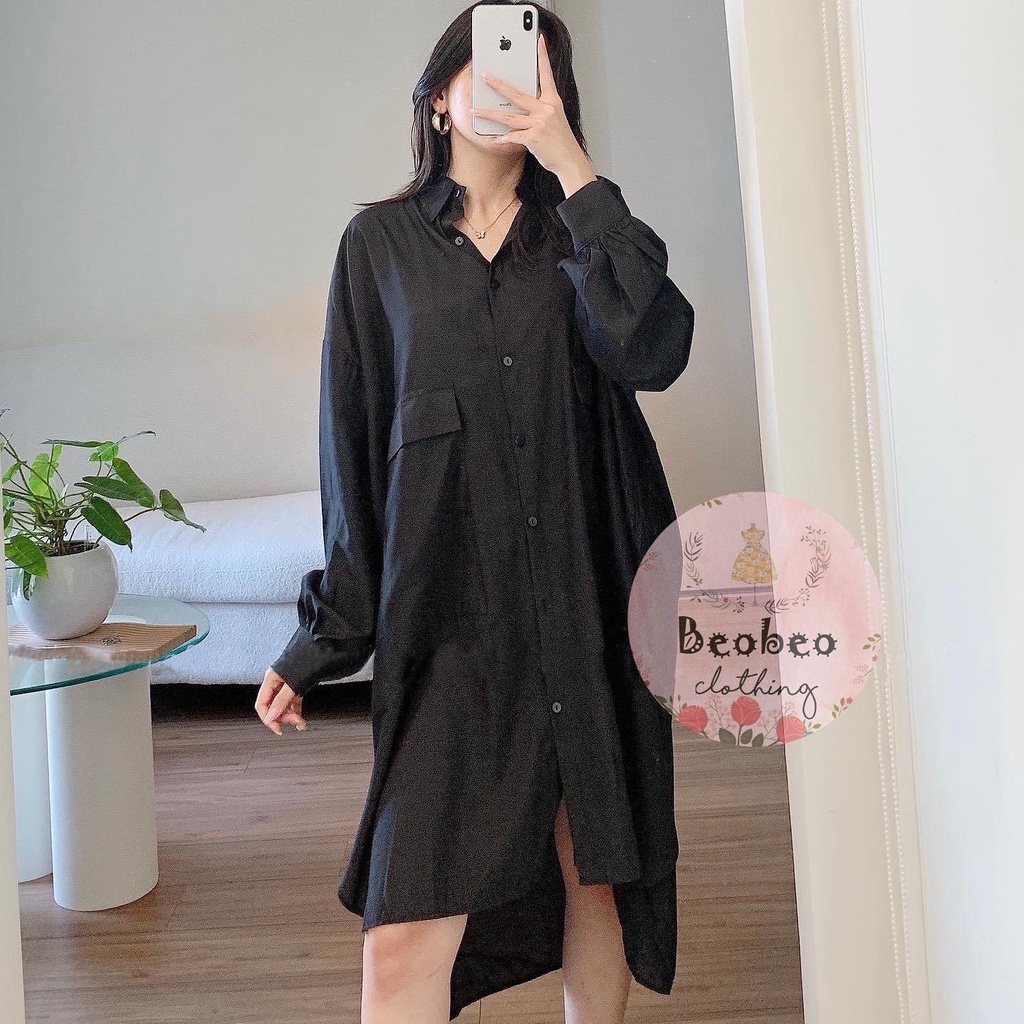 Đầm sơ mi oversize tay dài 2 màu ulzzang