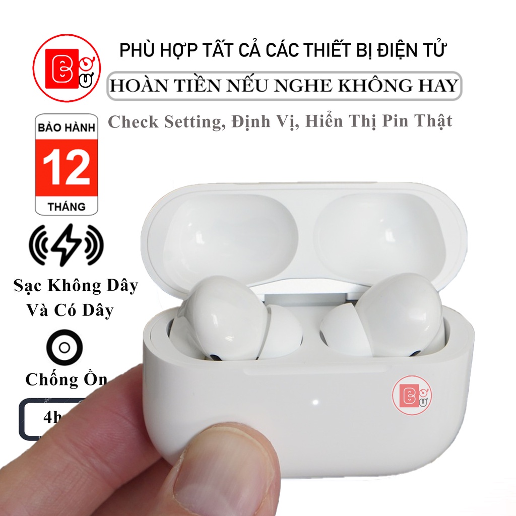 Tai Nghe Không Dây PRO Bluetooth5.0, Bản Cao Cấp Siêu Hay, Đổi tên,Sạc không dây - Bơ Bư