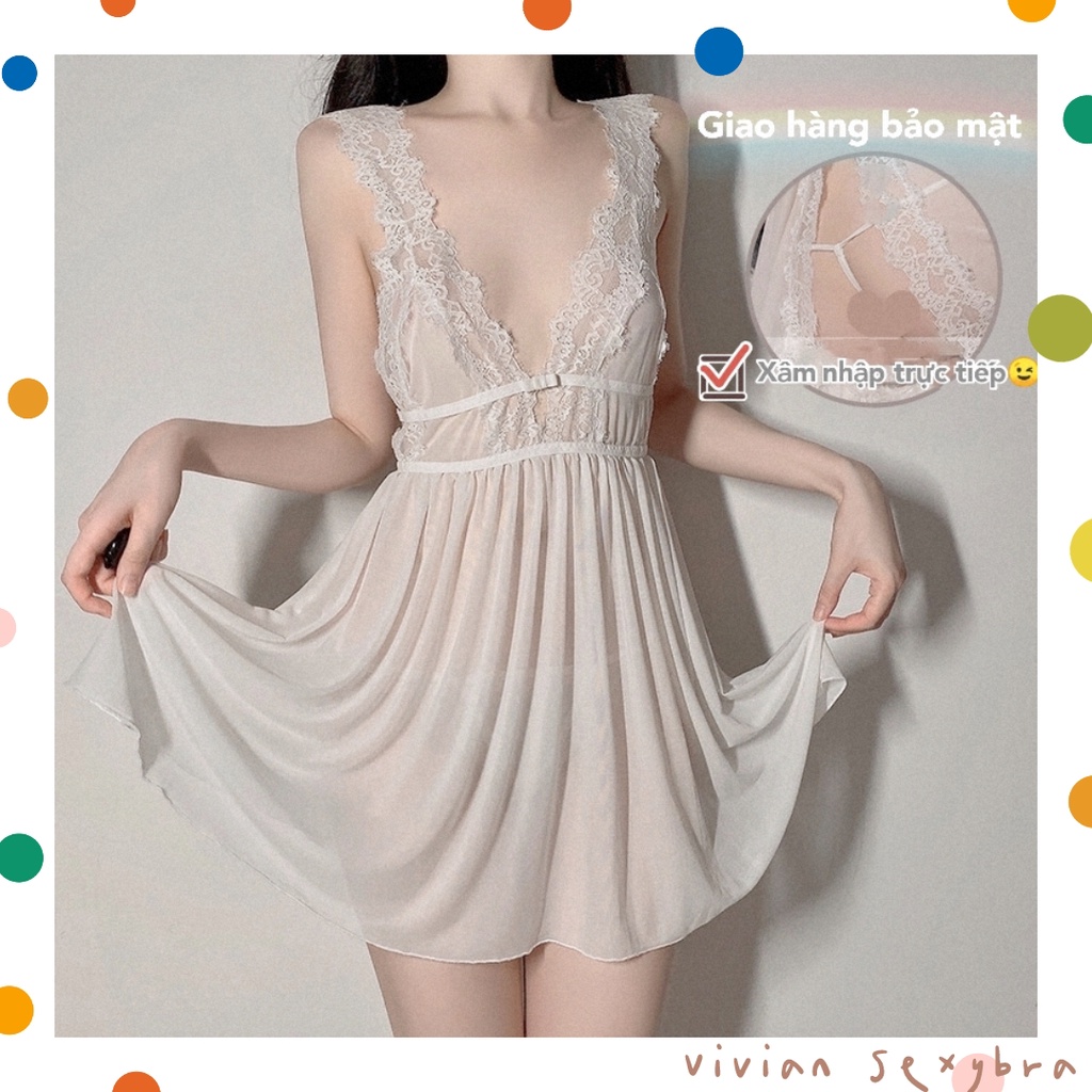 （Giao hàng bảo mật）🌺Đầm Ngủ Sexy🌺váy ngủ 2 dây🌺Cute đẹp dễ thương ren xuyên thấu quyến rũ +Quần lót Cho 40-65kg---001