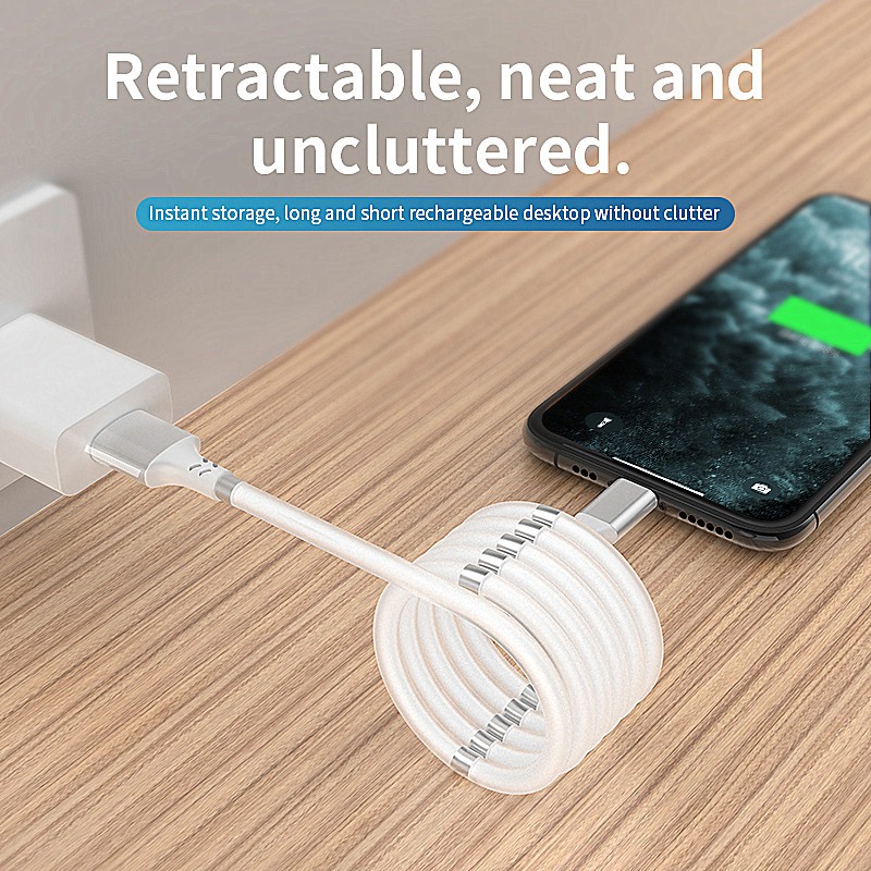 Dây Cáp Sạc Nhanh 2.4A Đầu Nam Châm Tự Động Rút Gọn Cổng Micro USB Type C Cho IOS iPhone android