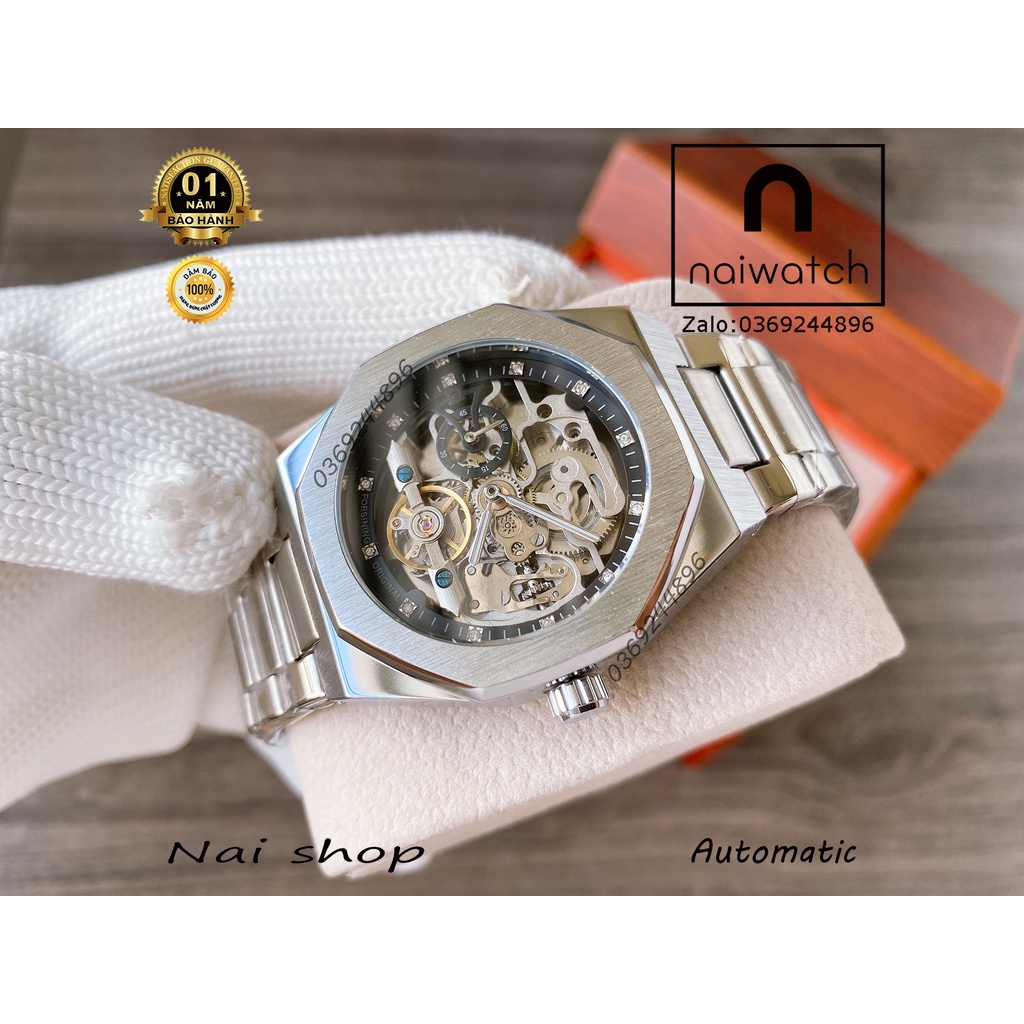 Đồng hồ nam Forsining cơ lộ máy thiết kế tối giản, máy cơ chạy automatic không cần pin, hoạt động vĩnh viễn, NaiWatch