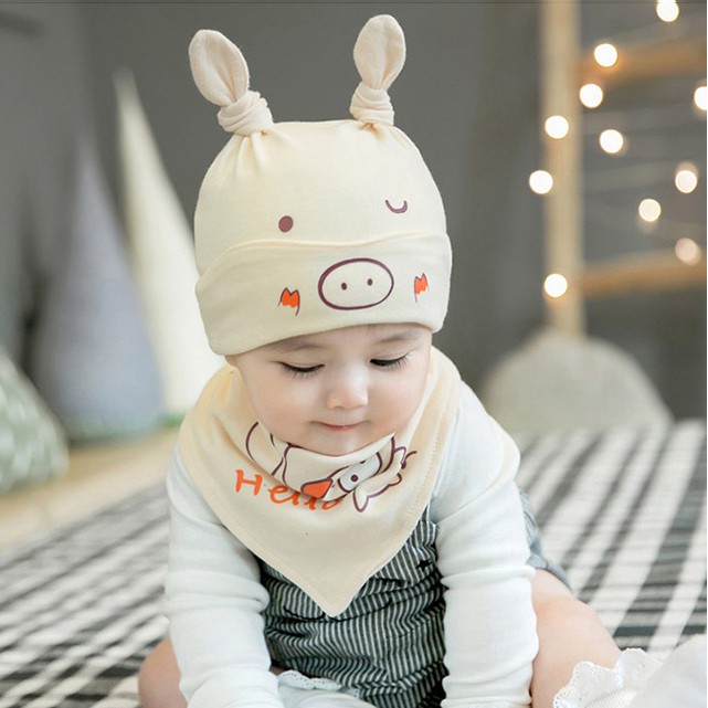 Set khăn mũ yếm dãi hình thú đáng yêu cho bé chất cotton hàng xuất khẩu